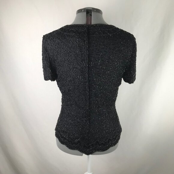 Vintage 80’s “Cote d’ Azur evening” black sparkly sequins beaded top, size M - Picture 6 of 10